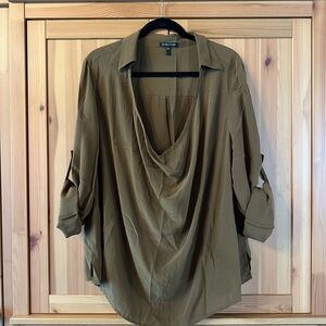 Eileen Fisher Khaki Green Drape Blouse